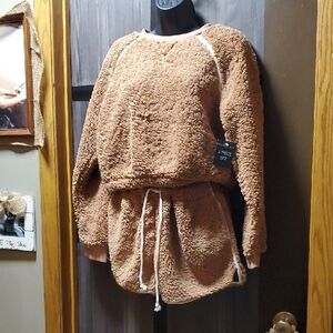 Cozy Brown Sherpa Jacket and Skirt Set